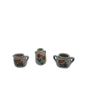 Vintage Japanese Miniature Floral Mini Vase Set Handpainted 1940s